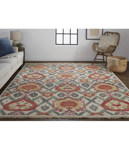 Feizy Beall Luxury Wool Accent Rug, Ornamental Ikat, Red Orange, 3ft-6in x 5ft-6in