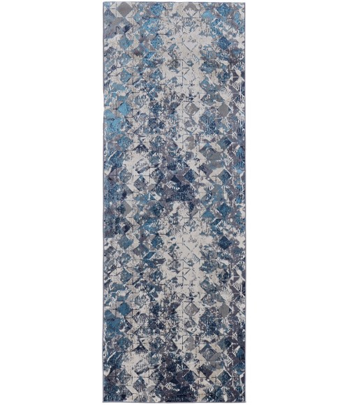 Feizy Indio Bohemian & Eclectic Diamond, Blue/Ivory/Gray, 2'-10" x 7'-10" Runner