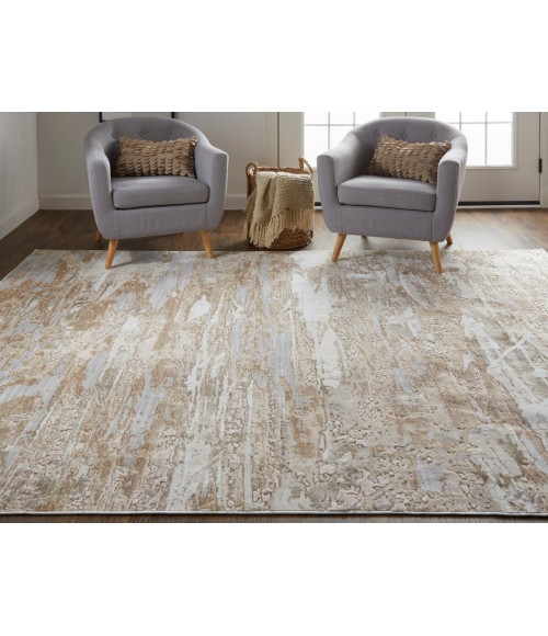 Feizy Laina Industrial Abstract, Tan/Ivory, 9'-8" x 12'-8" Area Rug