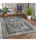 Feizy Nolan Vinatge Style Tribal Kazak Rug, Blue/Vanilla Beige, 12ft-10in x 15ft