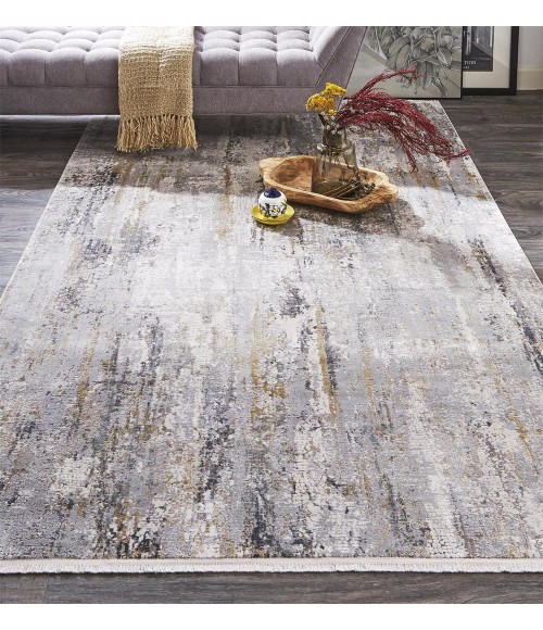 Feizy Cadiz Casual Abstract, Ivory/Gray/Gold, 13' x 20' Area Rug