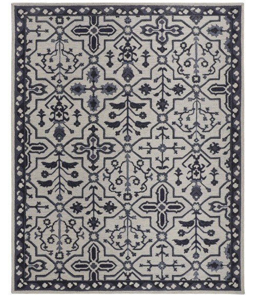 Feizy Fallon Rustic Farmhouse Rug, Ornamental, Light Gray/Black, 10ft x 14ft