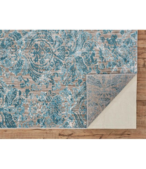 Feizy Keats Bohemian & Eclectic Distressed, Blue/Taupe/Ivory, 8'-9" x 8'-9" Round Rug