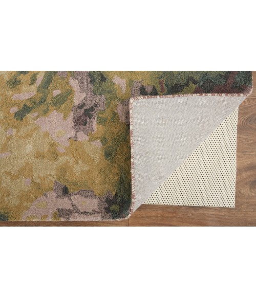 Feizy Amira Modern Watercolor Rug, Eggplant/Lodon Green/Gold, 8ft x 10ft Area Rug