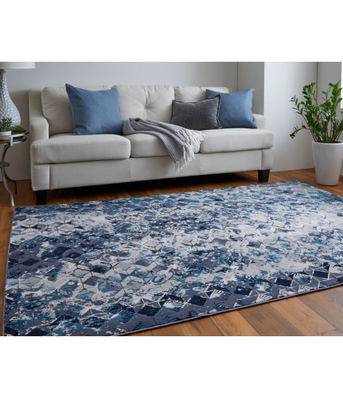 Feizy Indio Bohemian & Eclectic Diamond, Blue/Ivory/Gray, 2'-10" x 7'-10" Runner