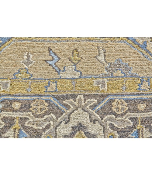 Goshen Area Rug Feizy Goshen Classic Medallion, Taupe/Tan/Blue, 5'-6" x 8'-6" Area Rug