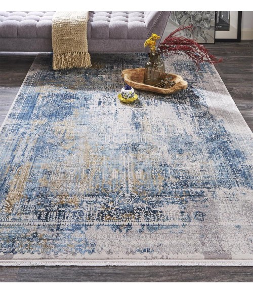 Cadiz Area Rug Feizy Cadiz Industrial Abstract, Blue/Gray/Gold, 12' x 18' Area Rug