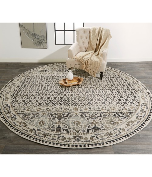 Kano Area Rug Feizy Kano Bohemian & Eclectic Distressed, Ivory/Taupe/Gray, 8'-9" x 8'-9" Round Rug