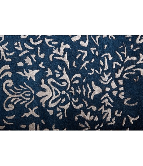 Feizy Bella High/Low Floral Wool Rug, Vallarta Blue/Silver Gray, 2ft-6in x 8ft, Runner