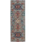 Nolan Area Rug Feizy Nolan Vinatge Style Tribal Kazak Rug, River Blue/Red Orange, 2ft-10in x 7ft-10in