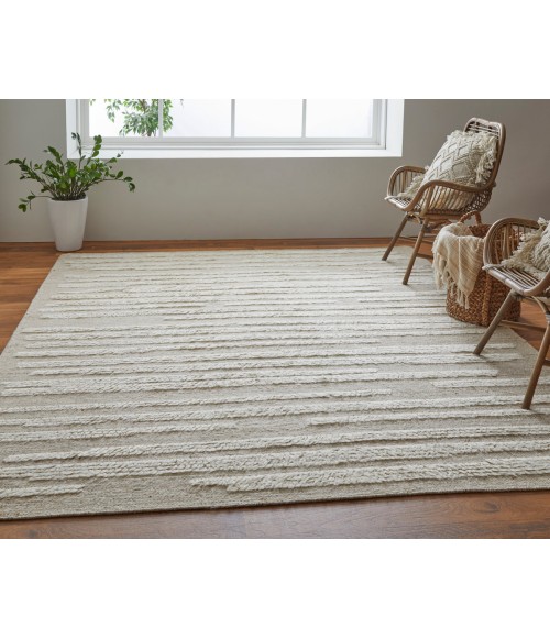 Feizy Ashby Scandinavian Stripes, White/Tan, 2'-6" x 8' Runner