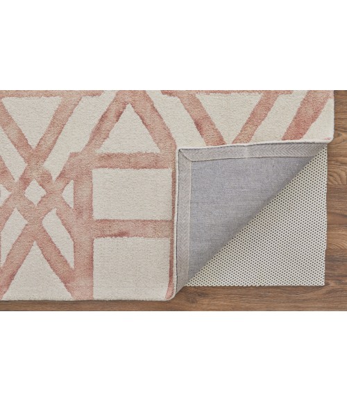 Feizy Lorrain Mid-Century Modern Geometric, Ivory/Pink/Tan, 9'-6" x 13'-6" Area Rug