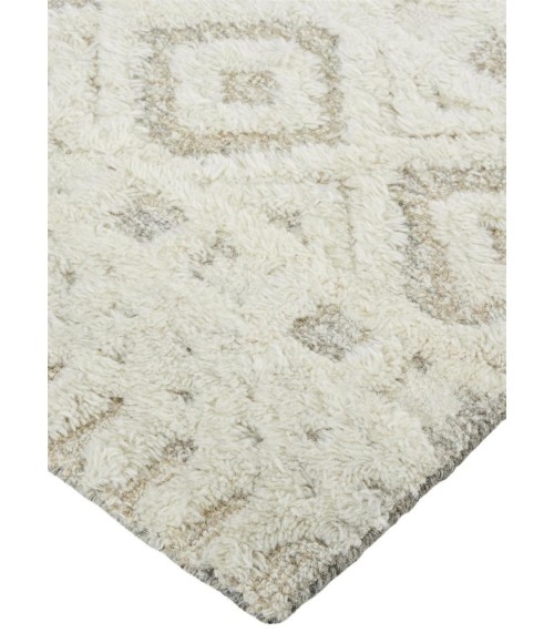 Feizy Anica Moroccan Wool Rug w/Diamonds, Ivory/Natural Tan, 4ft x 6ft Accent Rug