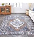 Feizy Percy Vintage Medallion Area Rug, Navy/Mocha/Light Gray, 5ft-3in x 7ft-6in