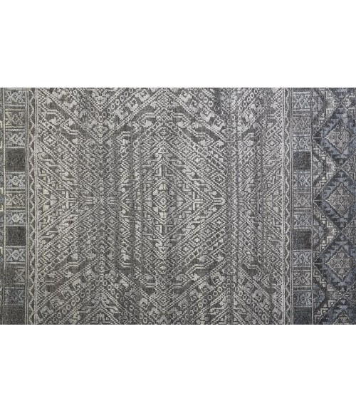 Feizy Payton Farmhouse Diamond, Gray/Ivory/Blue, 9'-6" x 13'-6" Area Rug