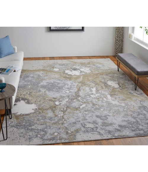 Feizy Astra Industrial Abstract, Gray/Gold/Ivory, 8' x 10' Area Rug