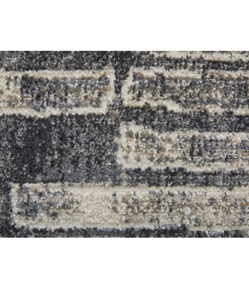 Feizy Kano Industrial Geometric, Gray/Black/Ivory, 8'-9" x 8'-9" Round Rug