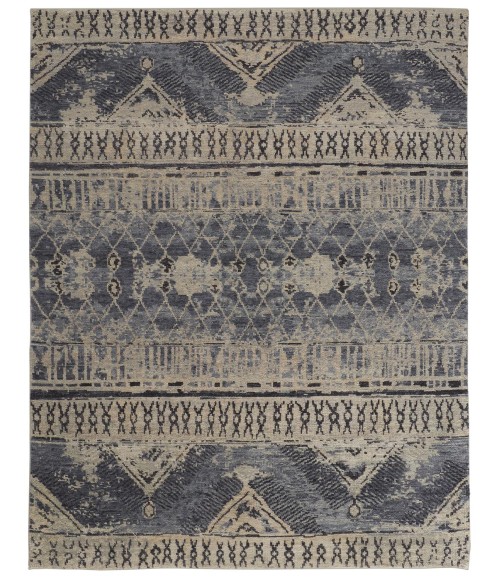 Feizy Palomar Luxe Hand-Knot Abstract Area Rug, Denim Blue, 7x9in x 9x9in