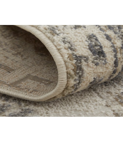 Feizy Kano Classic Distressed, Ivory/Taupe/Gray, 8'-9" x 8'-9" Round Rug