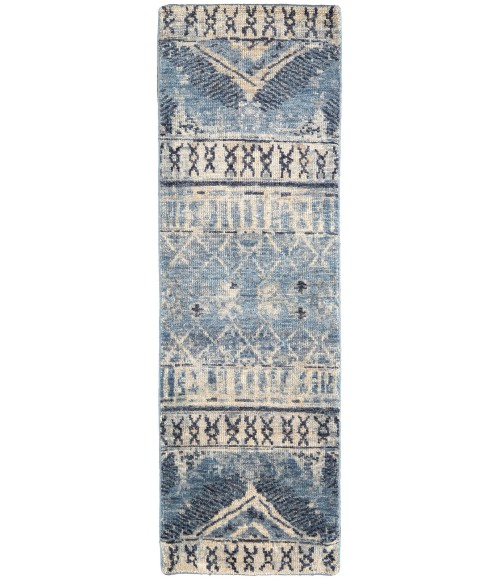 Feizy Palomar Luxe Hand Knot Abstract Area Rug, Denim Blue, 2x6in x 8ft