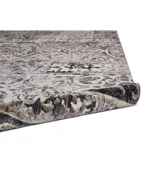 Feizy Kano Casual Distressed, Gray/Ivory/Taupe, 8'-9" x 8'-9" Round Rug