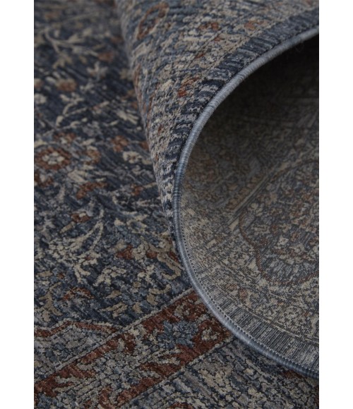 Feizy Marquette Rustic Persian Farmhouse Rug, Denim Blue/Rust, 2ft - 8in x 8ft, Runner