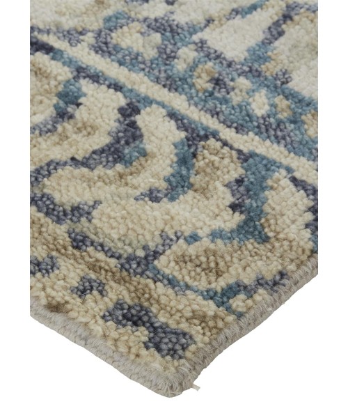 Feizy Palomar Luxe Hand-Knot Abstract Area Rug, Denim Blue/Beige, 5x6in x 8x6in