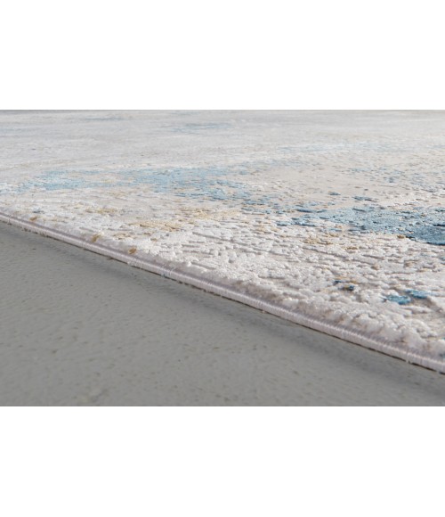 Feizy Cadiz Industrial Abstract, Ivory/Blue/Gold, 9'-9" x 13'-2" Area Rug