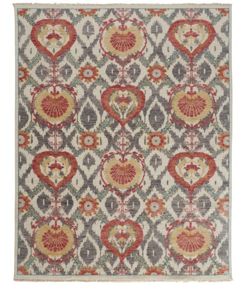 Feizy Beall Luxury Wool Accent Rug, Ornamental Ikat, Red Orange, 3ft-6in x 5ft-6in