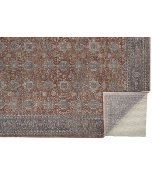 Feizy Marquette Rustic Persian Farmhouse Rug, Rust/Aegean Blue, 7ft-10in x 9ft-10in
