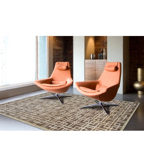 Feizy Dim Sum Luxury & Glam Geometric, Tan/Ivory, 5'-6" x 8'-6" Area Rug