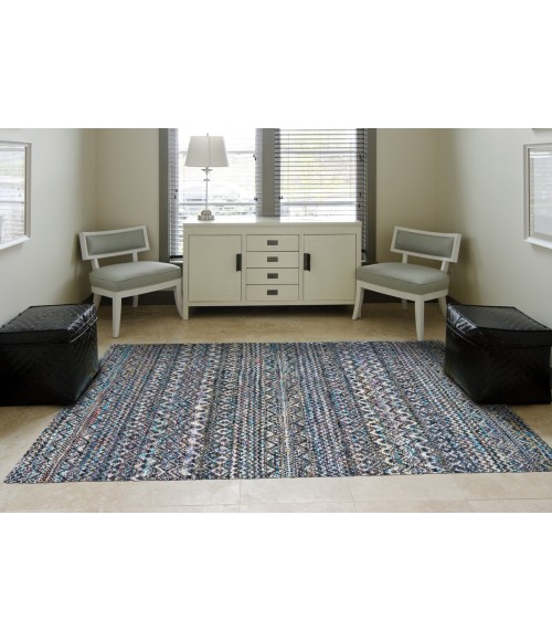 Tortola Area Rug Feizy Tortola Bohemian & Eclectic Diamond, Black/White/Blue, 8'-6" x 11'-6" Area Rug