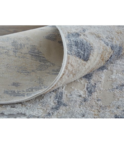 Laina Area Rug Feizy Laina Industrial Abstract, Ivory/Gray/Blue, 3' x 10' Runner