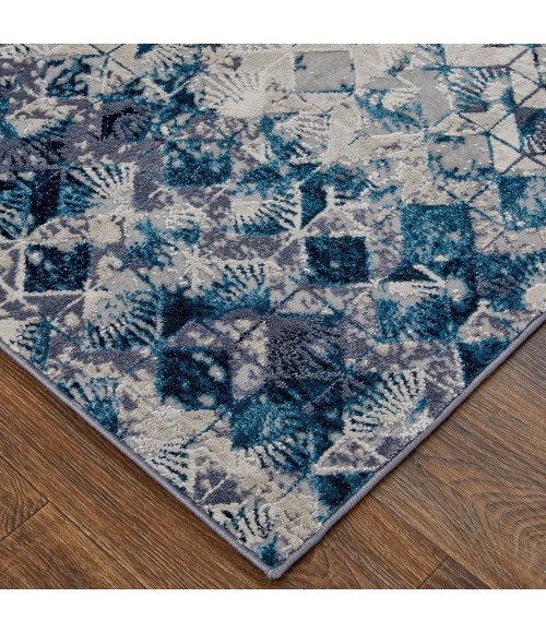 Feizy Indio Bohemian & Eclectic Diamond, Blue/Ivory/Gray, 2'-10" x 7'-10" Runner