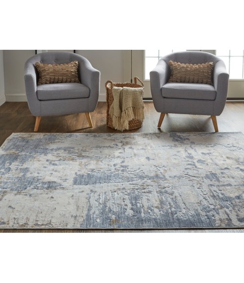 Laina Area Rug Feizy Laina Industrial Abstract, Ivory/Gray/Blue, 3' x 10' Runner