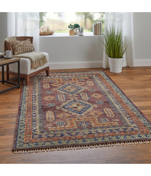 Fillmore Area Rug Feizy Fillmore Bohemian & Eclectic Geometric, Red/Green/Blue, 2'-6" x 12' Runner