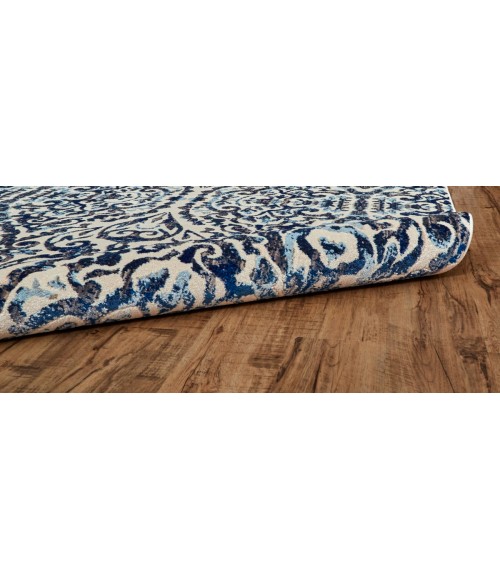 Feizy Milton Bohemian & Eclectic Ikat, Blue/Ivory/Black, 8'-9" x 8'-9" Round Rug