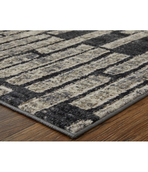 Feizy Kano Industrial Geometric, Gray/Black/Ivory, 8'-9" x 8'-9" Round Rug