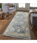 Feizy Karina Luxe Hand Knot Botanical Rug, Blue/Wheat Beige, 2ft-6in x 8ft-Runner
