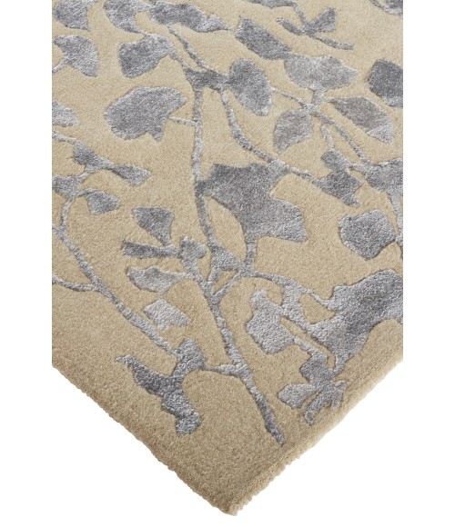 Feizy Bella High/Low Floral Wool Rug, Latte/Silver Gray, 2ft - 6in x 8ft, Runner