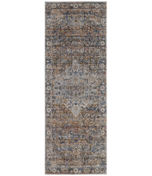 Feizy Kaia Bohemian & Eclectic Medallion, Tan/Orange/Blue, 2'-6" x 10' Runner