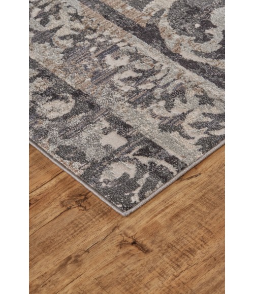 Feizy Kano Casual Distressed, Gray/Ivory/Taupe, 8'-9" x 8'-9" Round Rug