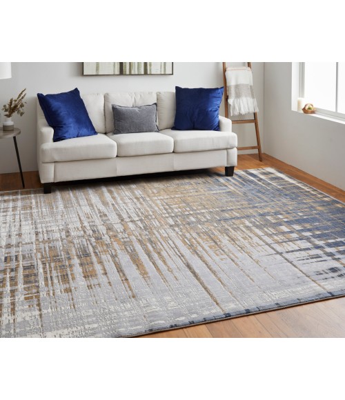 Clio Area Rug Feizy Clio Industrial Abstract, Blue/Orange/Gray, 7'-9" x 10' Area Rug