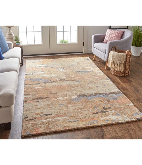 Feizy Everley Abstract Tufted Wool Rug, Warm Beige/Blue, 2' x 3' Accent Rug