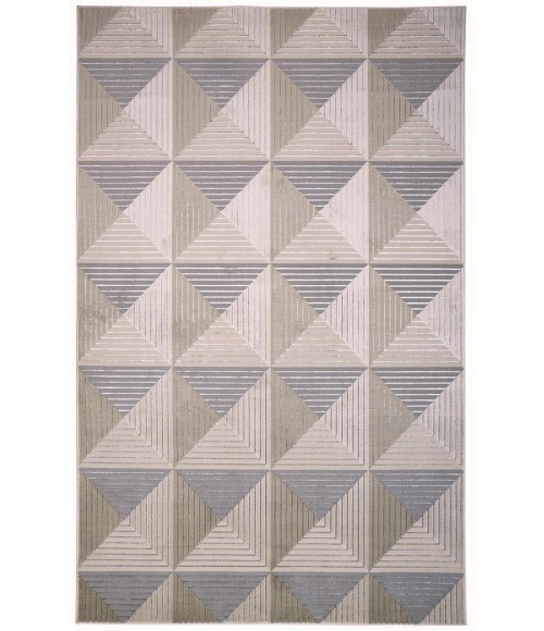 Feizy Micah Mid-Century Modern Geometric, Ivory/Gray/Ivory, 8' x 11' Area Rug