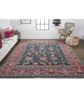 Feizy Piraj Nordic Hand-Knot Wool Area Rug, Carmine Pink/Indigo, 7ft-9in x 9ft-9in