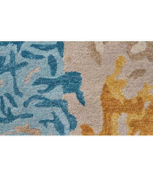 Feizy Everley Abstract Tufted Wool Rug, Sunny Yellow/Sky Blue, 10' x 14' Accent Rug