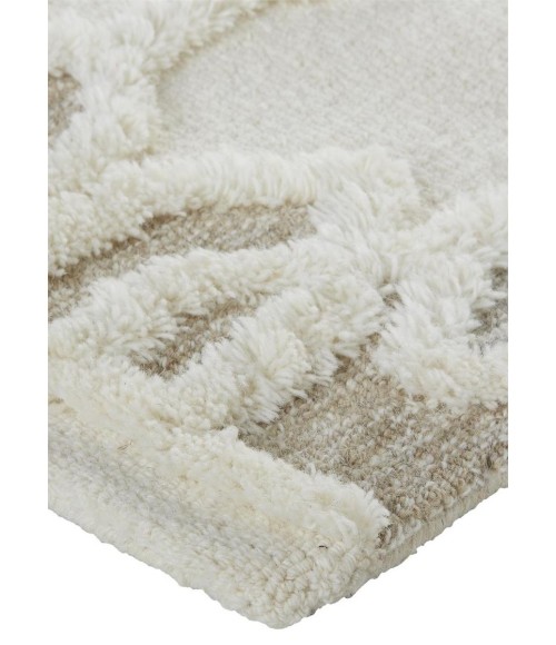 Anica Area Rug Feizy Anica Moroccan Wool Rug w/Ornamental Diamonds, Ivory/Tan, 4ft x 6ft Accent Rug