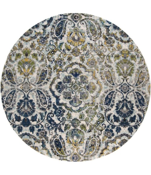 Brixton Area Rug Feizy Brixton Cottage Floral & Botanical, Ivory/Blue/Green, 8' x 8' Round Rug