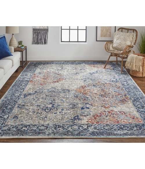 Bellini Area Rug Feizy Bellini Vintage Bohemian Rug, Blue/Rust/Gray, 6ft-7in x 9ft-6in Area Rug